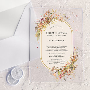 Invitations En Acrylique Élégante Douche de Lingerie Beige Rustique d'Autom