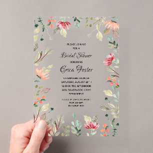 Invitations En Acrylique Élégante douche de mariée florale aquarelle