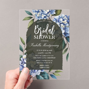 Invitations En Acrylique Élégante Douche de Mariée Hydrangea Bleu Douce