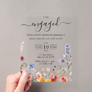 Invitations En Acrylique Élégante fête de fiançailles colorée pour fleur sa