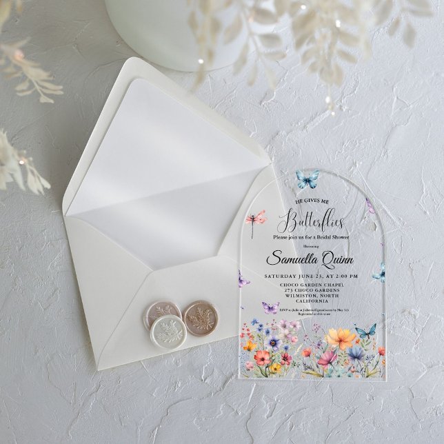 Invitations En Acrylique Elégante Fête des mariées de papillons aquarelle (Créateur téléchargé)