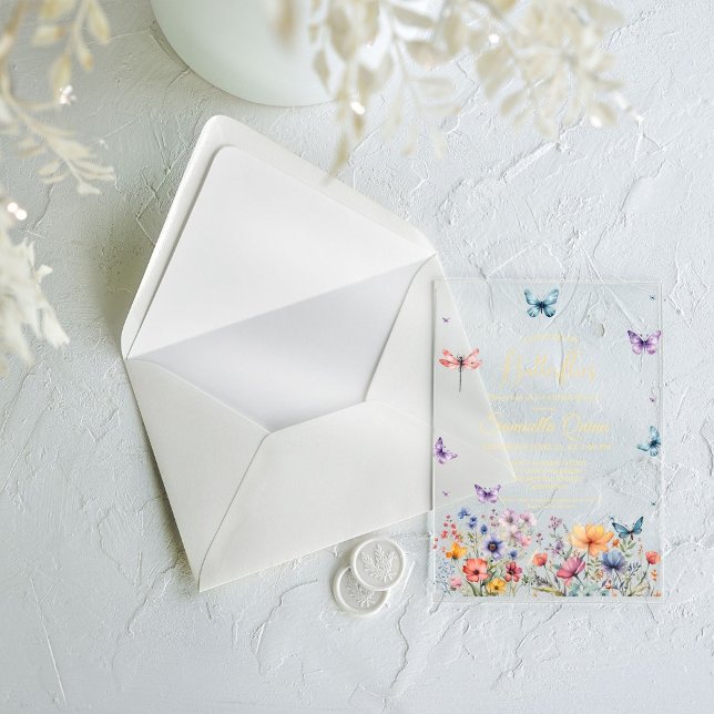 Invitations En Acrylique Elégante Fête des mariées de papillons aquarelle (Créateur téléchargé)