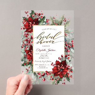 Invitations En Acrylique Élégante Fête des mariées d'hiver Poinsettia