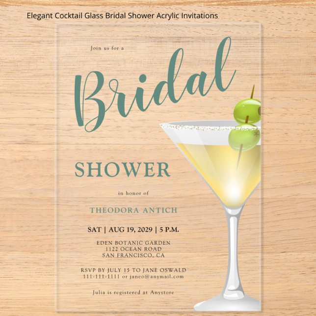 Invitations En Acrylique Élégante Fête des mariées en verre de cocktail (Créateur téléchargé)