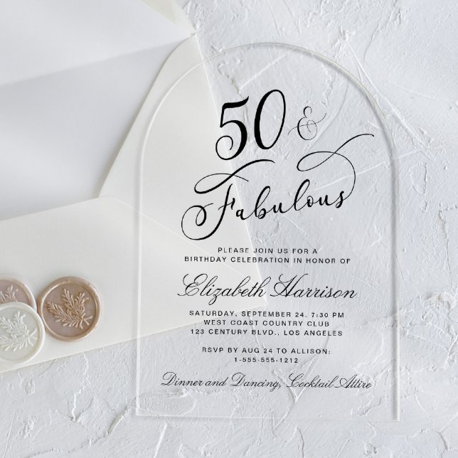 Invitations En Acrylique Élégante fête du 50e anniversaire (Créateur téléchargé)
