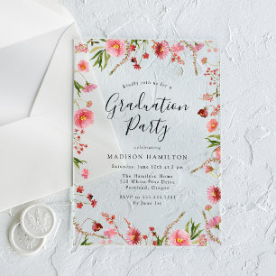 Invitations En Acrylique Élégante fête florale du printemps rose