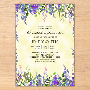 Invitations En Acrylique Élégante Fleur Violette Jaune pour une Mariée