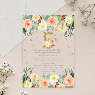 Invitations En Acrylique Elégante Floral Girls 5e anniversaire