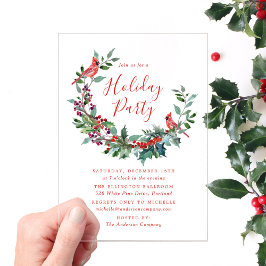 Invitations En Acrylique Élégante Holly Berry Wreath Cardinals Fête de Vaca
