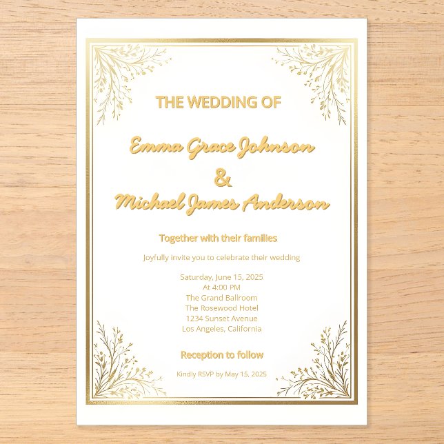 Invitations En Acrylique Élégante huile classique d'or (Recto)