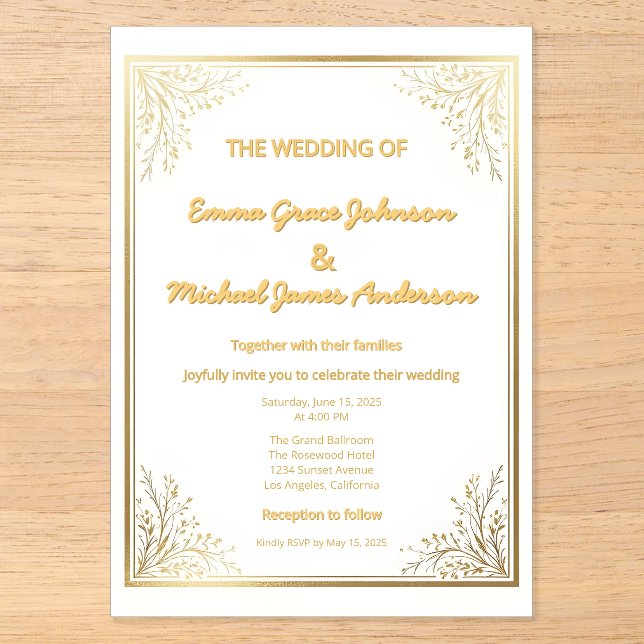 Invitations En Acrylique Élégante huile classique d'or (Recto)