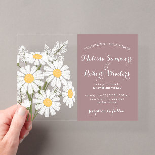 Invitations En Acrylique Elégante marguerite blanche Bouquet Mariage Rosy B