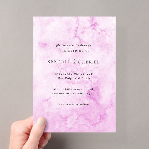 Invitations En Acrylique Élégante Mariage Moderne Rose Enregistrer la Date