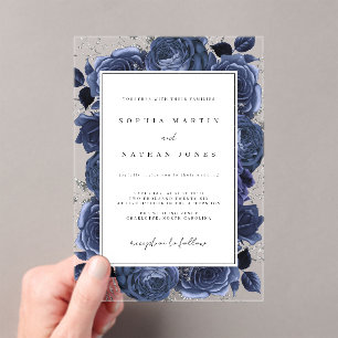 Invitations En Acrylique Elégante Marine Et Rose Argent Mariage Clair
