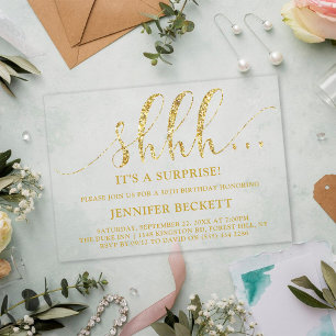 Invitations En Acrylique Elégante Parties scintillant or Surprise fête d'an