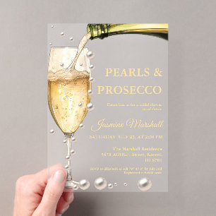Invitations En Acrylique Elégante perles d'or et Fête des mariées de poursu