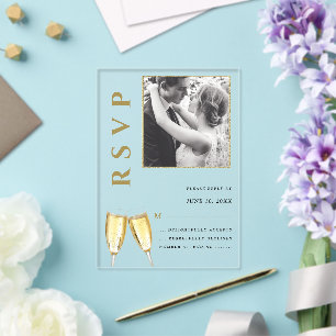 Invitations En Acrylique Elégante photo Champagne Wedding RSVP