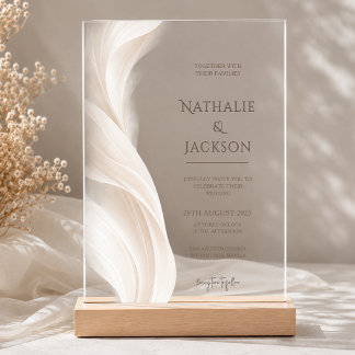 Invitations En Acrylique Élégante Photo de Mariage en Beige et Ivoire avec