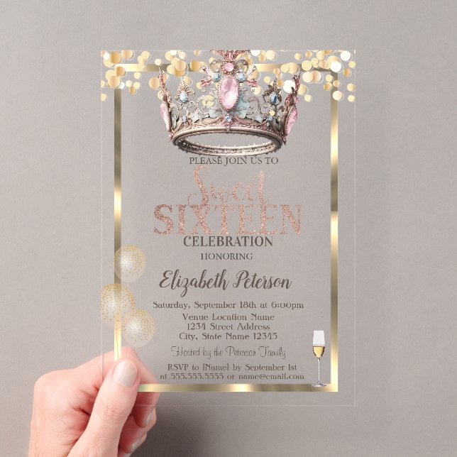 Invitations En Acrylique Élégante Princesse Couronne Balloons Frame Sweet 1 (In situ (ordinateur de poche))