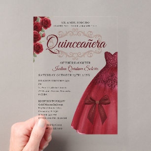 Invitations En Acrylique Élégante Quinceanera 15e Anniversaire Rouge Bourgo