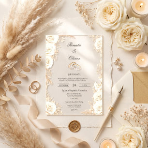 Invitations En Acrylique Élégante Rose d'Ivoire en Acrylique pour Mariage E