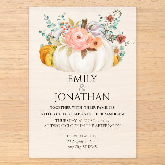 Invitations En Acrylique Élégante Soie Blanche Mariage Citrouille Automne