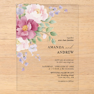 Invitations En Acrylique Élégantes Pivoines Aquarelle Moderne pour un Maria