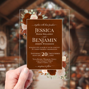 Invitations En Acrylique Élégantes Roses Orange Rouille Textes Mariage Styl