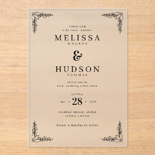 Invitations En Acrylique Élégantes vignes noires feuillues