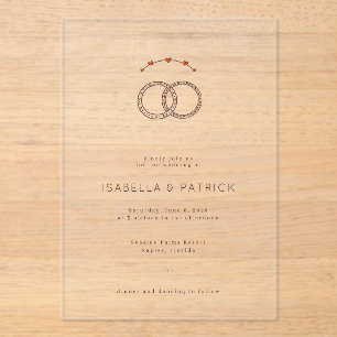 Invitations En Acrylique Élégants Cœurs Noirs et Rouges