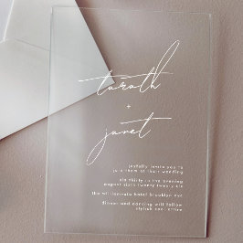 Invitations En Acrylique Élégants NOMS Mariage blanc Moderne Calligraphie
