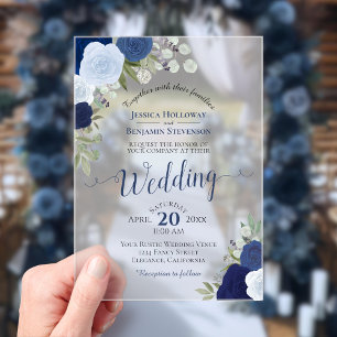 Invitations En Acrylique Élégants Roses Aquarelle Bleue Mariage Bohème
