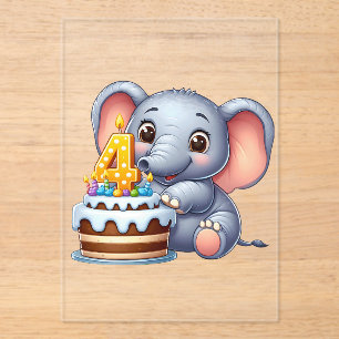 Invitations En Acrylique Éléphant Mignon 4ème Anniversaire