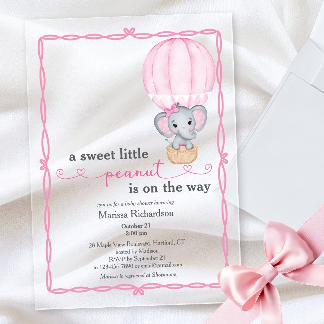 Invitations En Acrylique Eléphant rose bébé fille douche (cute pink elephant sweet little peanut baby girl shower acrylic invitation )