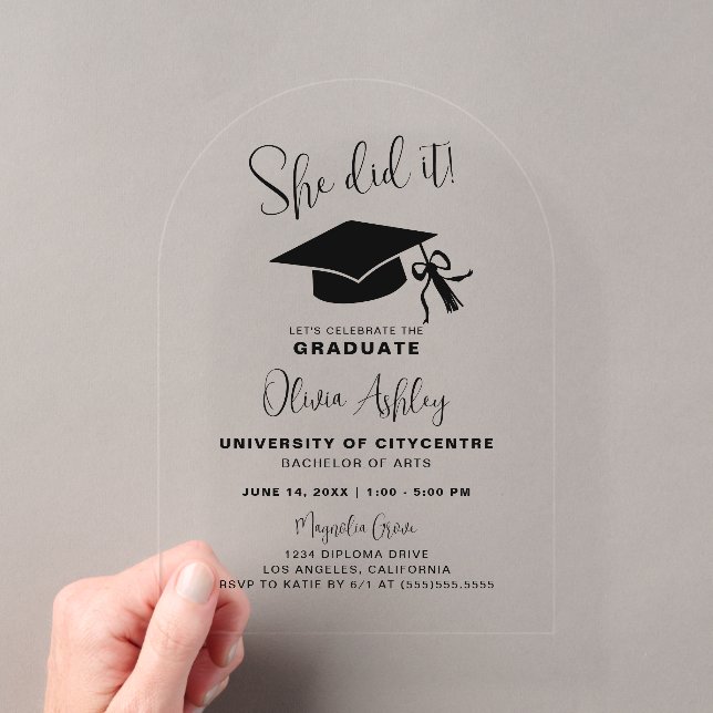 Invitations En Acrylique Elle L'A Fait Casquette Bow Graduation (In situ (ordinateur de poche))