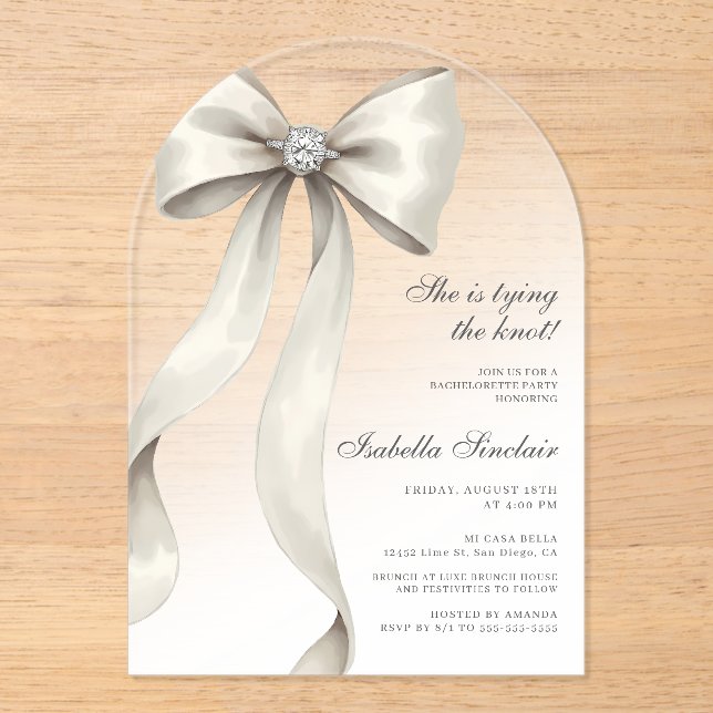 Invitations En Acrylique Elle noue le noeud Bachelorette Arched (Recto)