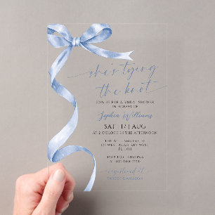 Invitations En Acrylique Elle Noue le Nœud Bleu Ruban Mariage