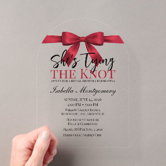 Invitations En Acrylique Elle Noue le Nœud Thème Ruban Rouge