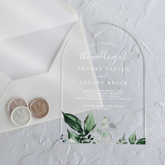 Invitations En Acrylique Emerald Green Eucalyptus White Mountain Mariage (Emerald Greenery Eucalyptus White Mountain Wedding Acrylic Invitations)