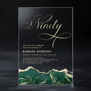 Invitations En Acrylique Emerald Green Gold Agate 90e 90e anniversaire