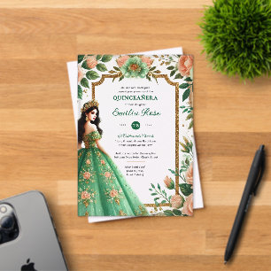 Invitations En Acrylique Emerald Green Quinceanera Robe Fleurs