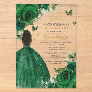 Invitations En Acrylique Emeraude verte florale Princesse Quinceañera Sweet