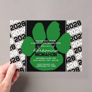 Invitations En Acrylique Empreinte de graduation verte et noire tendance Cl