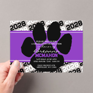 Invitations En Acrylique Empreinte de graduation violette et noire Frosted
