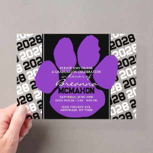 Invitations En Acrylique Empreinte de graduation violette et noire tendance