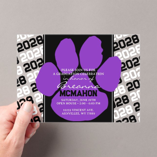Invitations En Acrylique Empreinte de graduation violette et noire tendance (In situ (ordinateur de poche))