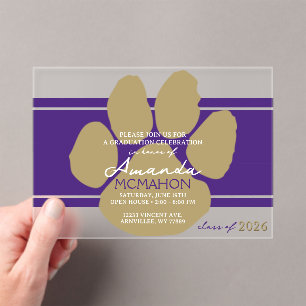 Invitations En Acrylique Empreinte d'or violet et bronze unique