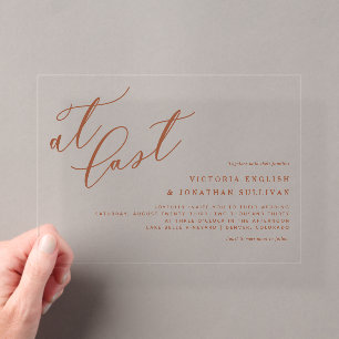 Invitations En Acrylique Enfin, calligraphie moderne terracotta pour mariag