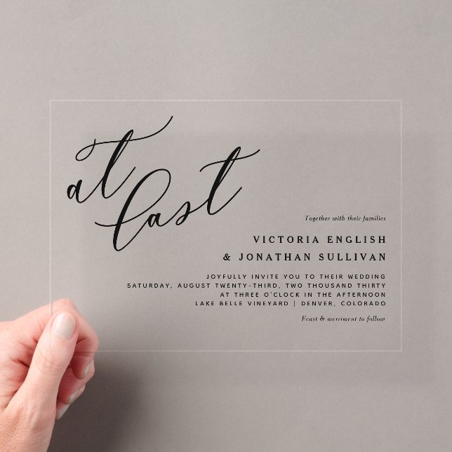Invitations En Acrylique Enfin mariage de calligraphie moderne noire (In situ (ordinateur de poche))