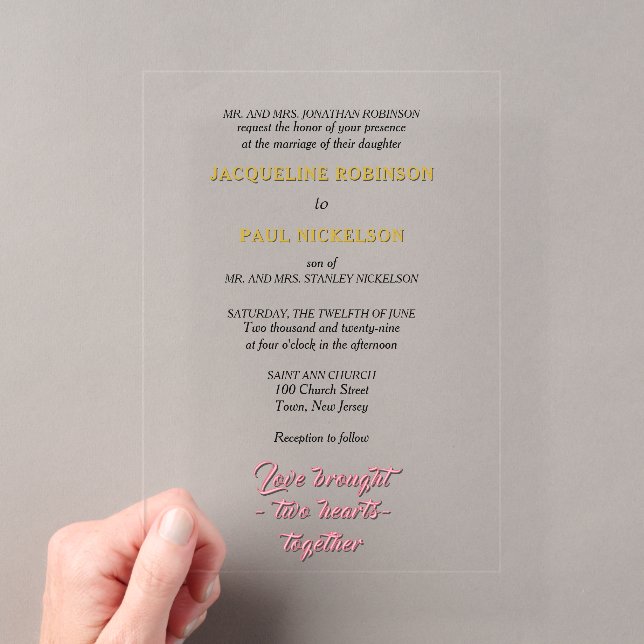 Invitations En Acrylique Épouse et chambre d'or et rose (In situ (ordinateur de poche))